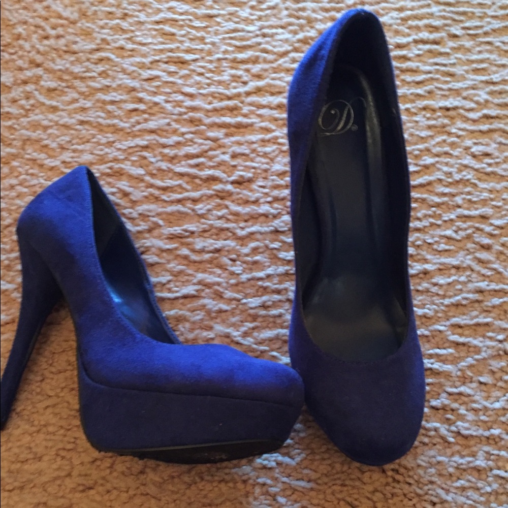 Blue suede heels